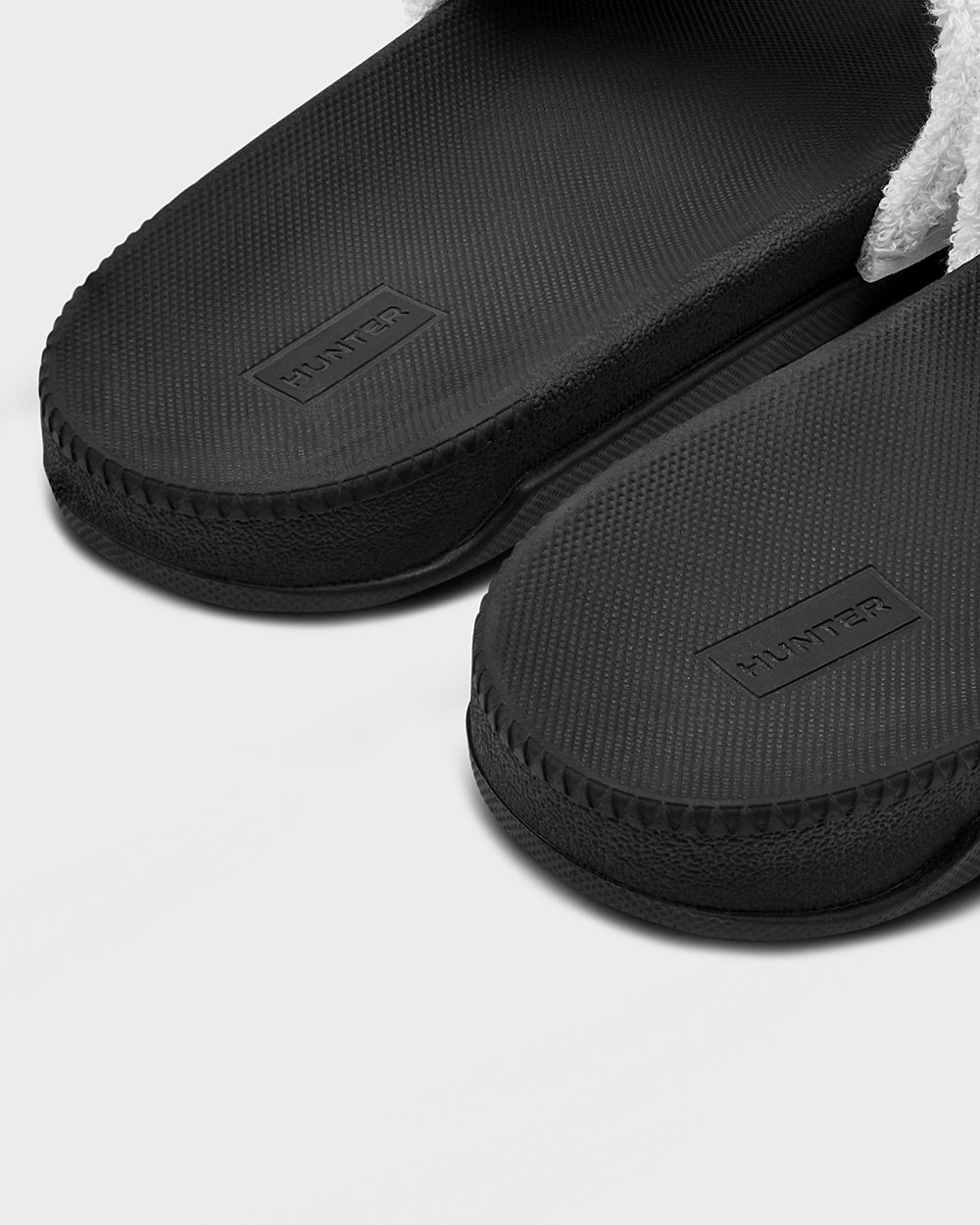 Hunter Original Terry Towelling Logo Adjustable Slides - Online Store Mens Black/White - KGAIDN374